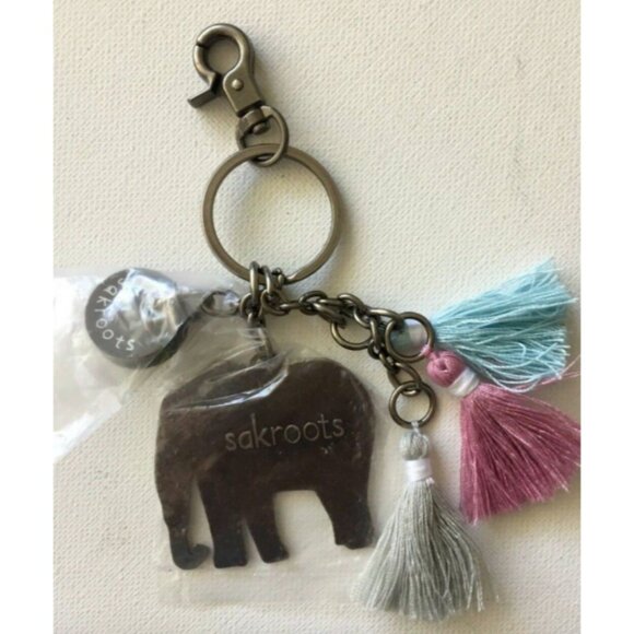 SAKROOTS Enamel Elephant Keychain Fob Purse Charm Purple Multi Tassels - Picture 2 of 2
